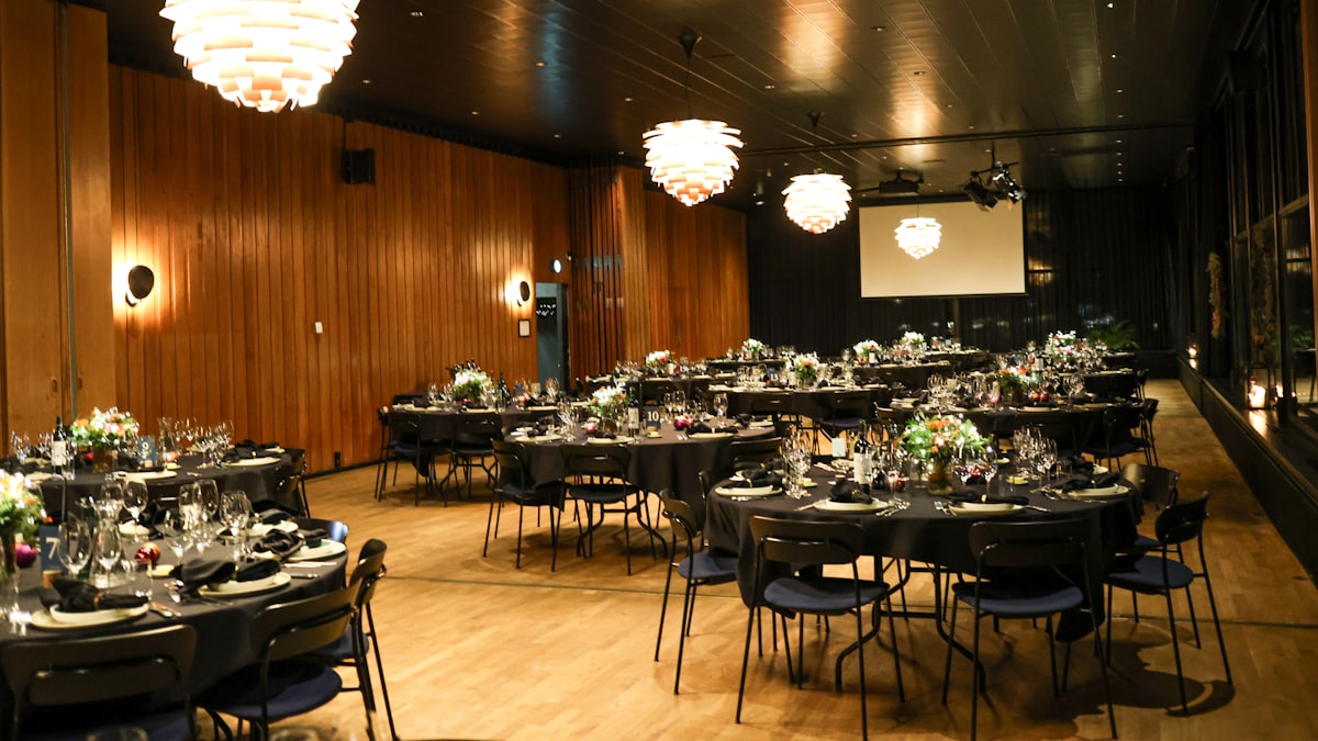 Elegantly set banquet hall ready for an event