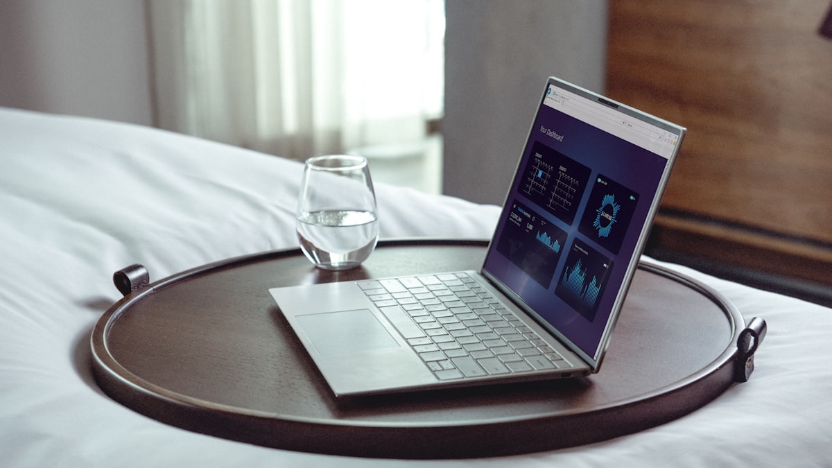 Traveller booking a hotel on a laptop through an online travel site